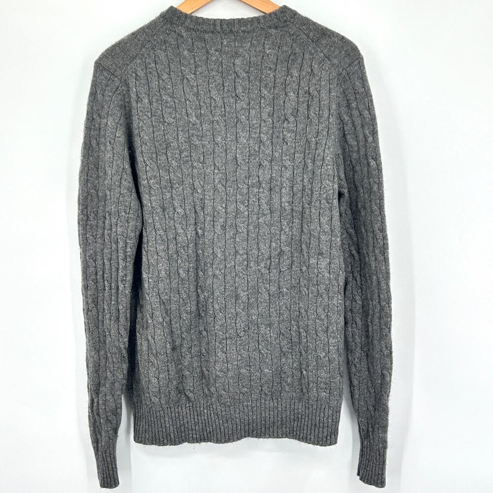 100% Cashmere Preppy Cable Knit Crewneck Sweater Elliot Mulrayan Gray Men Medium